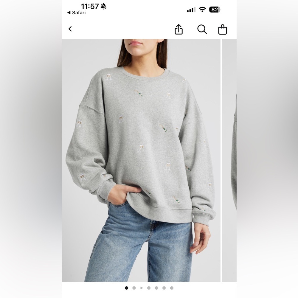 Rails Grey Varsity Cheers Embroidered Champagne Graphic Sweatshirt size M - Picture 8 of 9